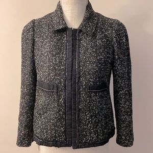 Rebecca Taylor women’s wool blend buckle tweed blazer hook & eye closure sz 2